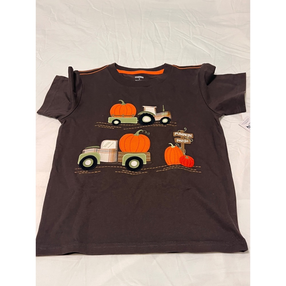 Gymboree Boys Brown Pumpkin Patch Tractor Truck Applique Graphic Tee Size 6 NWT